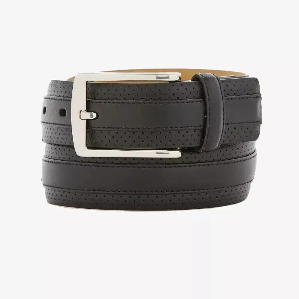 PGA TOUR Mens Belt Size 32 Black Leather Center Stripe Dress Casual Golf